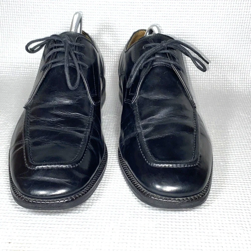 Cole Haan Oxford Black‎ Leather Square Toe Stitched Lace Up Dress Men's 10 1/2 M